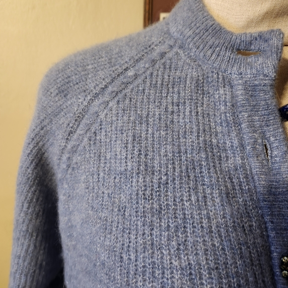 Sezane Slate Blue Ribbed Cardigan With Jeweled Buttons - Picture 5 of 8